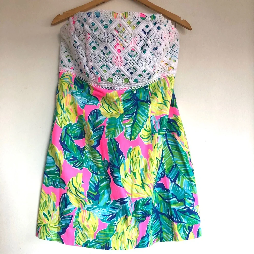 Lilly Pulitzer Pink Sunset Local Flavor Brynne Strapless Mini A-Line Dress - Picture 3 of 9